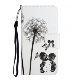 Leren Hoesje voor Samsung Galaxy A54 5G Met Ketting Lanyard Paardebloemen