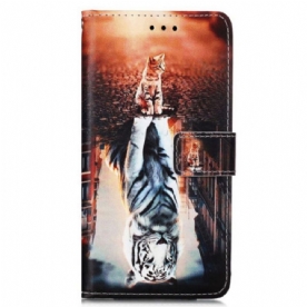 Leren Hoesje voor Samsung Galaxy A54 5G Met Ketting Strappy Kitten Droom