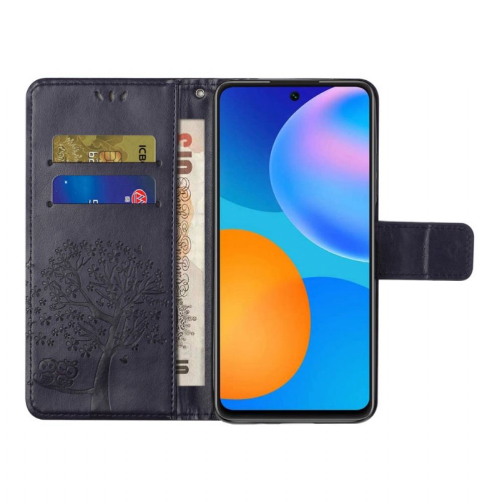 Folio-hoesje voor Xiaomi Redmi Note 11 / 11S Met Ketting Boom En Uilen Met Bandjes