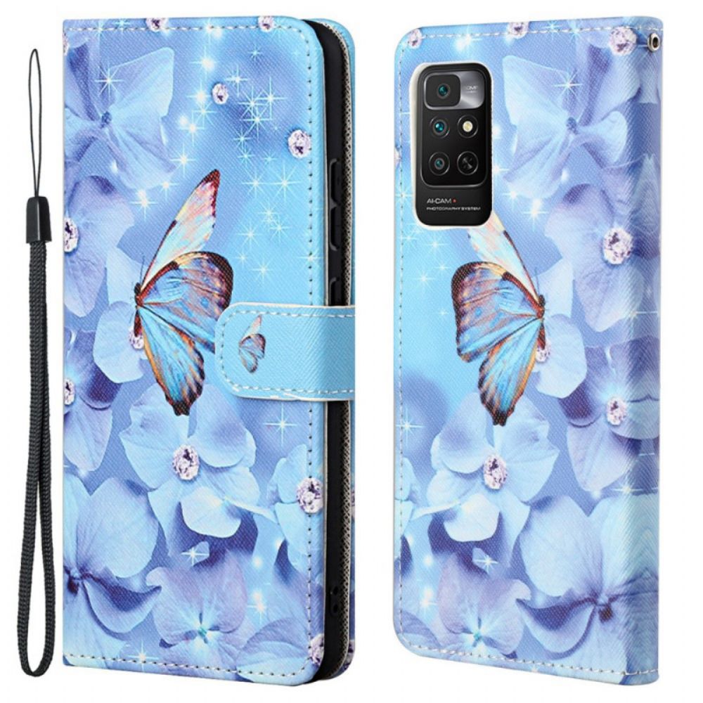 Folio-hoesje voor Xiaomi Redmi Note 11 / 11S Met Ketting Vlinders Met Diamanten Band