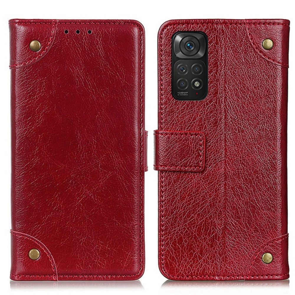 Folio-hoesje voor Xiaomi Redmi Note 11 / 11S Vintage Klinknagels Nappaleer Stijl