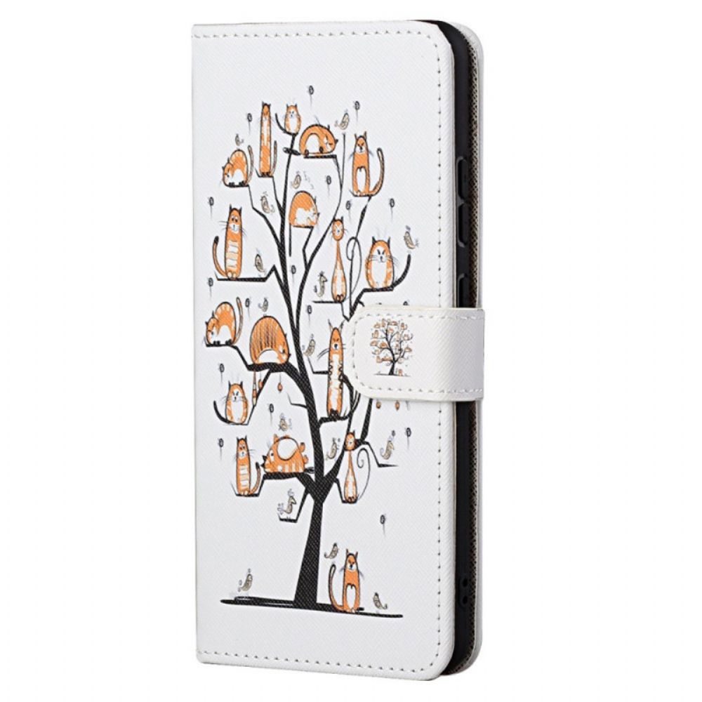 Leren Hoesje voor Xiaomi Redmi Note 11 / 11S Met Ketting Funky Katten Met Riem