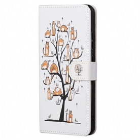 Leren Hoesje voor Xiaomi Redmi Note 11 / 11S Met Ketting Funky Katten Met Riem