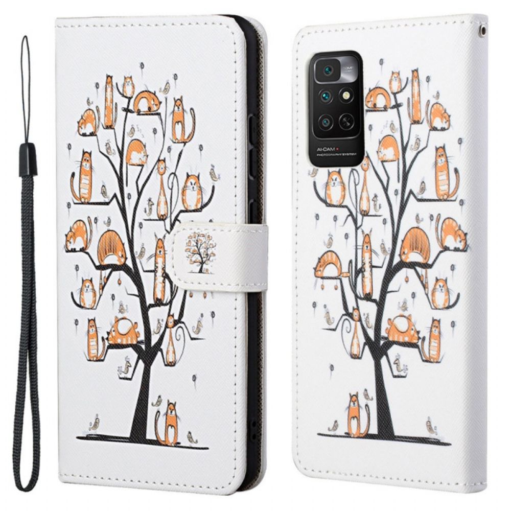 Leren Hoesje voor Xiaomi Redmi Note 11 / 11S Met Ketting Funky Katten Met Riem