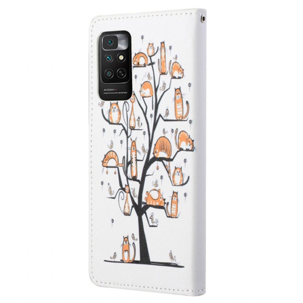 Leren Hoesje voor Xiaomi Redmi Note 11 / 11S Met Ketting Funky Katten Met Riem