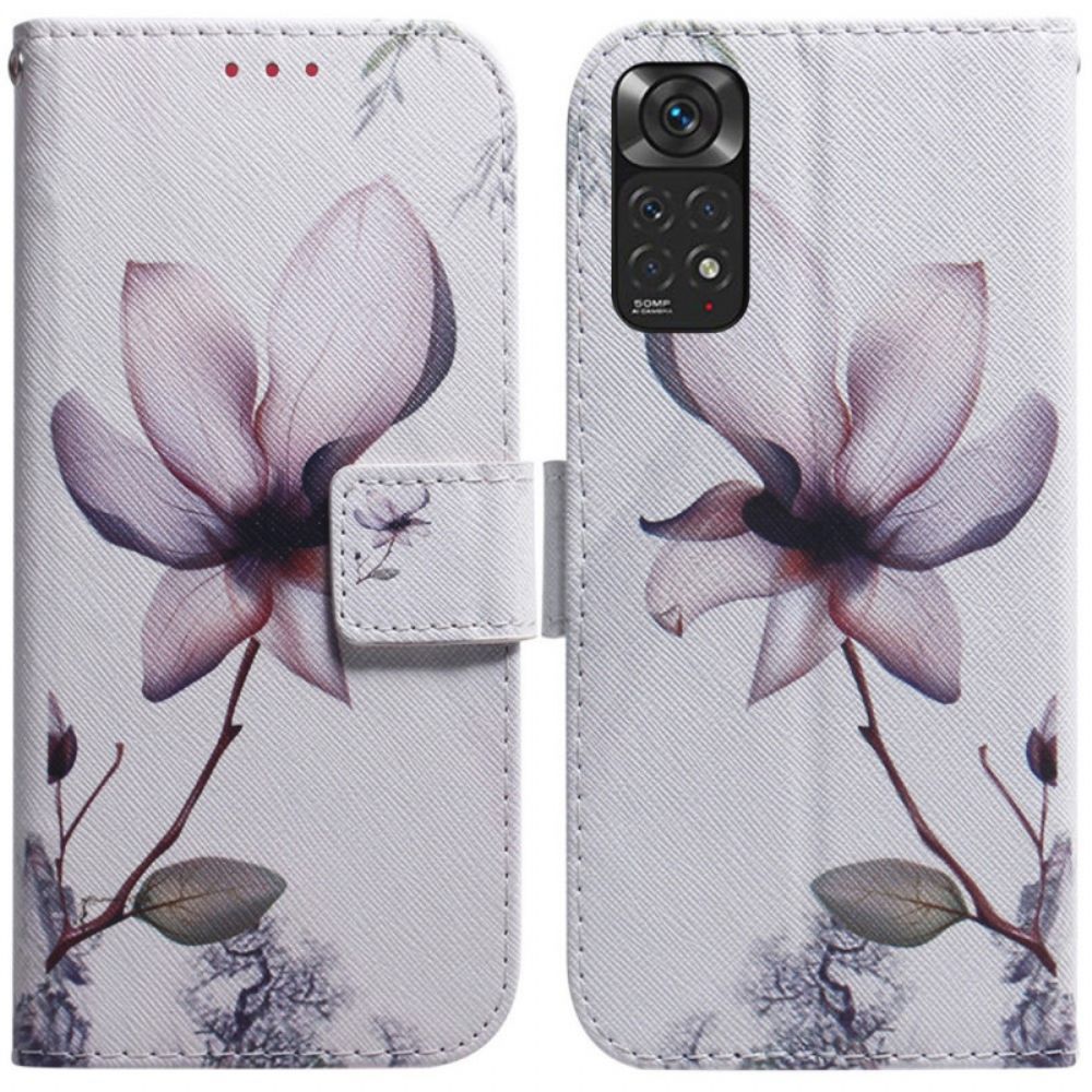 Leren Hoesje voor Xiaomi Redmi Note 11 / 11S Oudroze Bloem