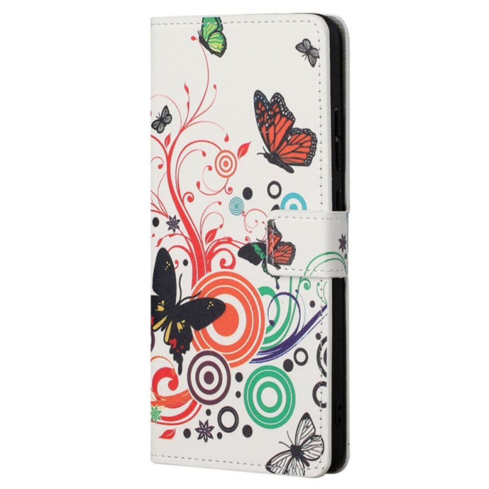 Leren Hoesje voor Xiaomi Redmi Note 11 / 11S Vlinders En Bloemen