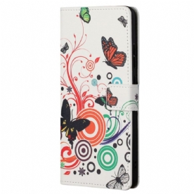 Leren Hoesje voor Xiaomi Redmi Note 11 / 11S Vlinders En Bloemen