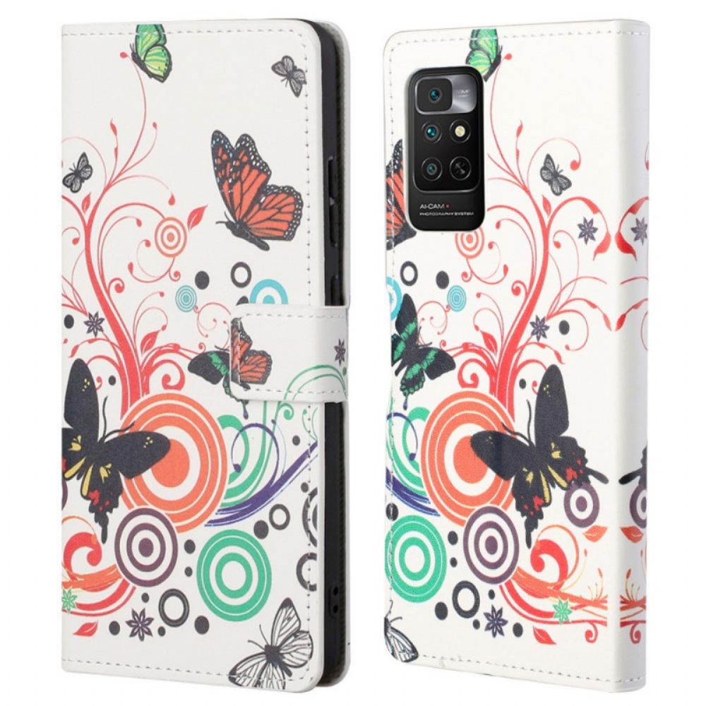 Leren Hoesje voor Xiaomi Redmi Note 11 / 11S Vlinders En Bloemen