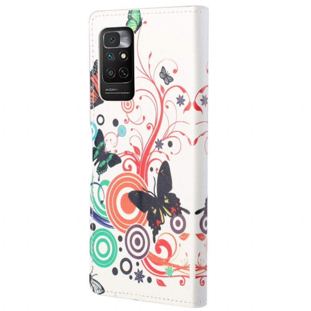 Leren Hoesje voor Xiaomi Redmi Note 11 / 11S Vlinders En Bloemen