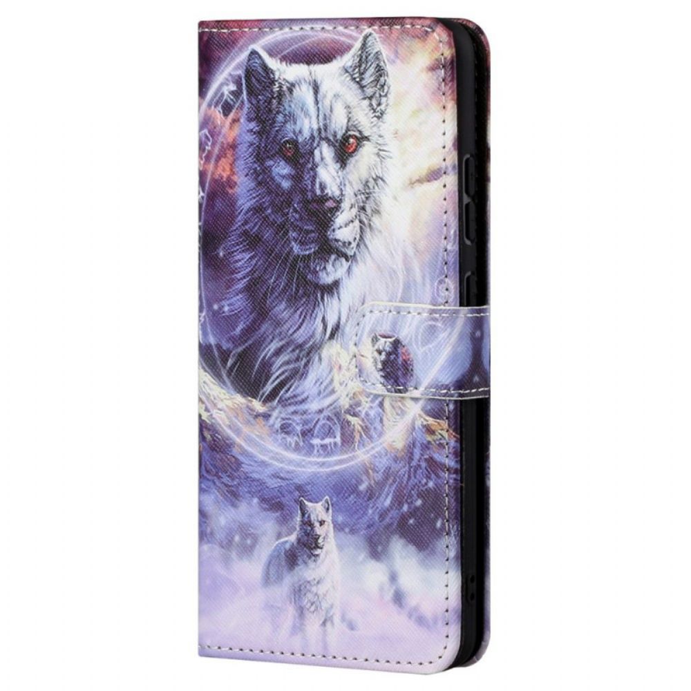 Leren Hoesje voor Xiaomi Redmi Note 11 / 11S Winterwolf Met Koord