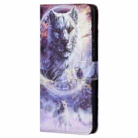 Leren Hoesje voor Xiaomi Redmi Note 11 / 11S Winterwolf Met Koord