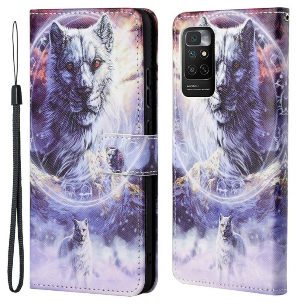 Leren Hoesje voor Xiaomi Redmi Note 11 / 11S Winterwolf Met Koord