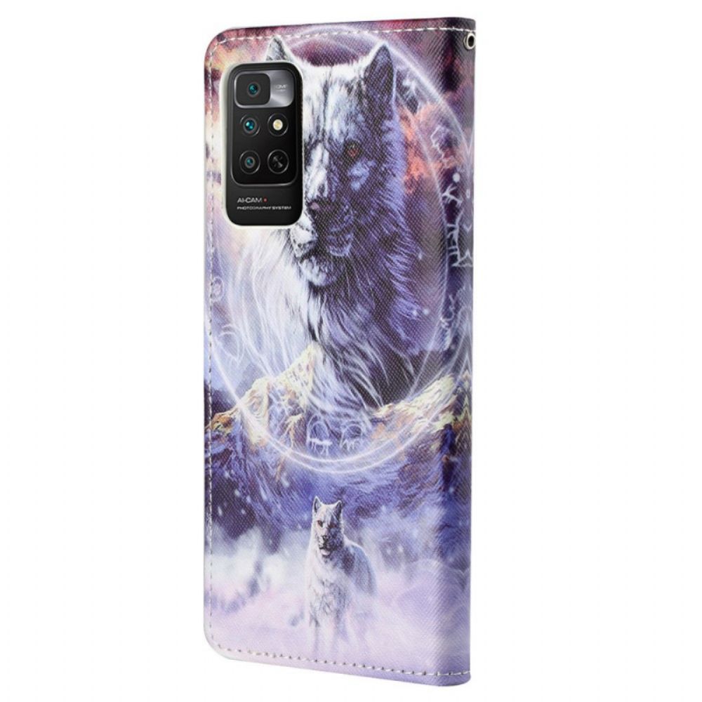 Leren Hoesje voor Xiaomi Redmi Note 11 / 11S Winterwolf Met Koord