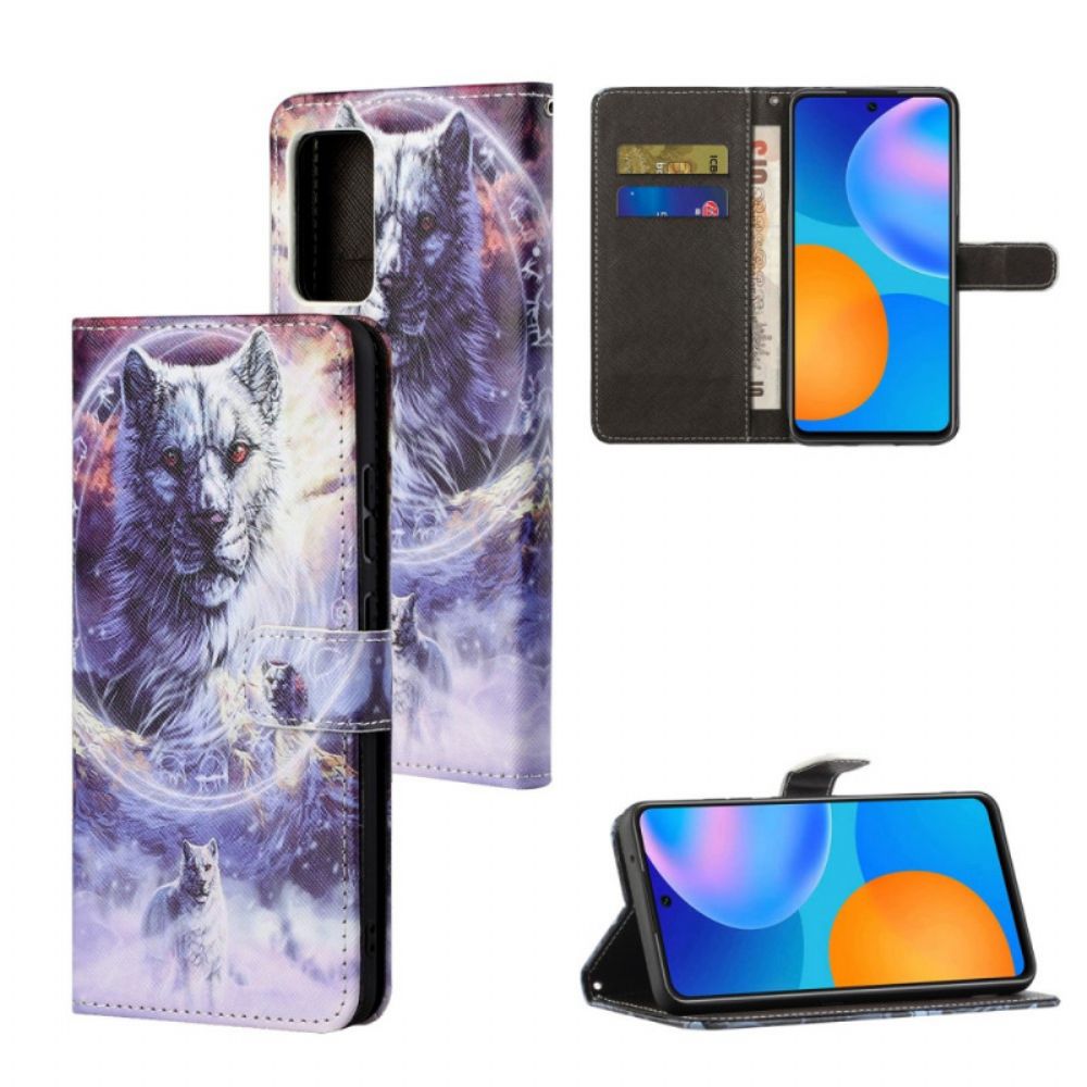 Leren Hoesje voor Xiaomi Redmi Note 11 / 11S Winterwolf Met Koord