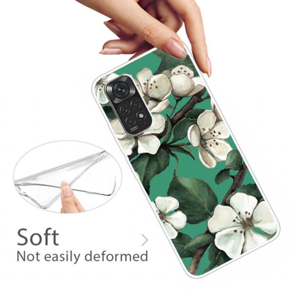 Telefoonhoesje voor Xiaomi Redmi Note 11 / 11S Geschilderde Witte Bloemen