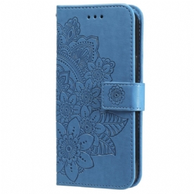 Flip Case Leren Oneplus 12 5g Bandje Met Bloemenmotief