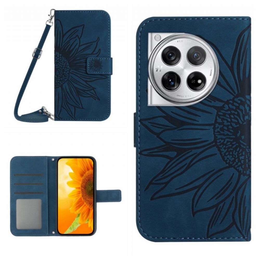 Folio-hoesje Oneplus 12 5g Zonnebloemprint Met Schouderband