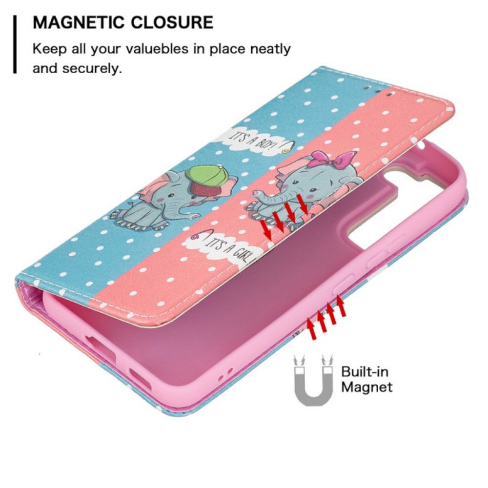 Bescherming Hoesje voor Samsung Galaxy S22 Plus 5G Folio-hoesje Baby Olifanten