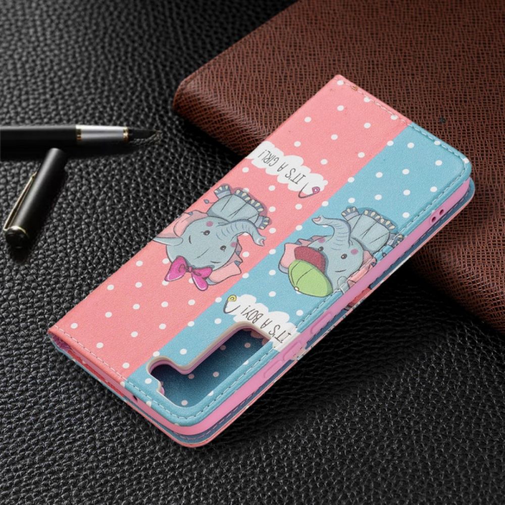 Bescherming Hoesje voor Samsung Galaxy S22 Plus 5G Folio-hoesje Baby Olifanten