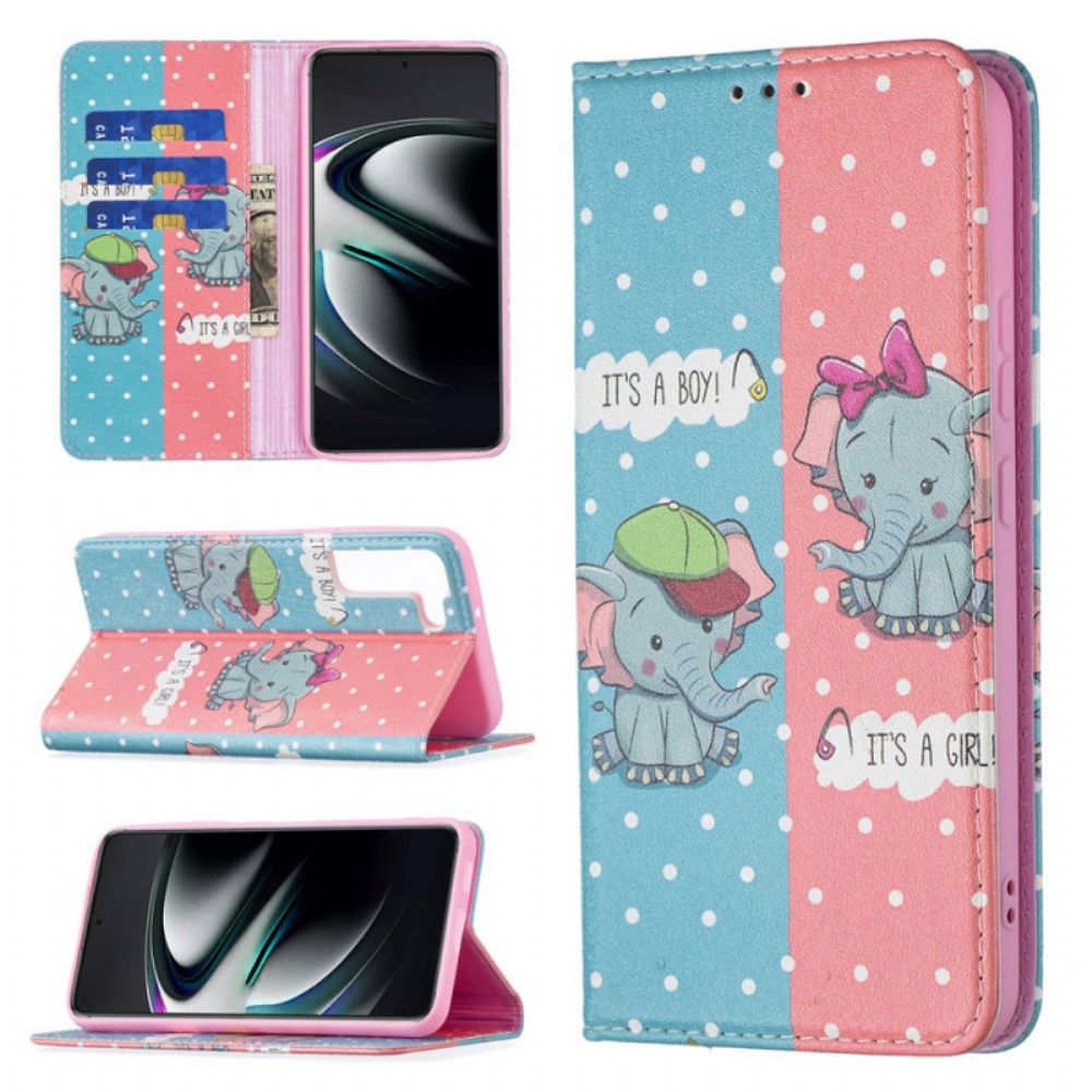 Bescherming Hoesje voor Samsung Galaxy S22 Plus 5G Folio-hoesje Baby Olifanten