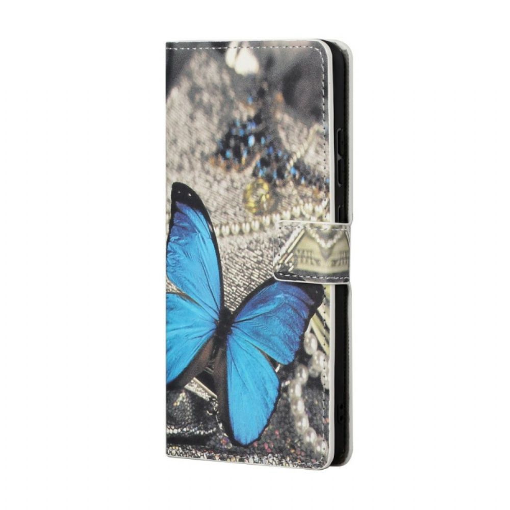 Flip Case voor Samsung Galaxy S22 Plus 5G Blauwe Prestige Vlinder