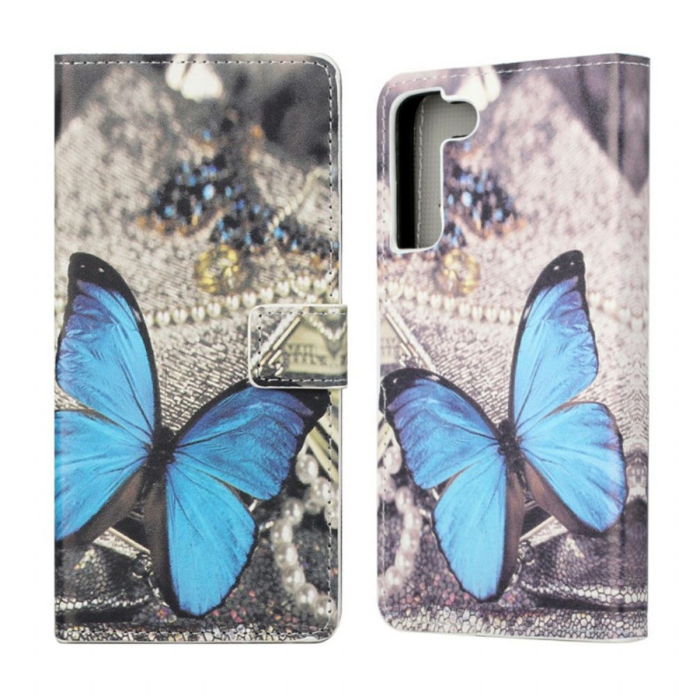 Flip Case voor Samsung Galaxy S22 Plus 5G Blauwe Prestige Vlinder