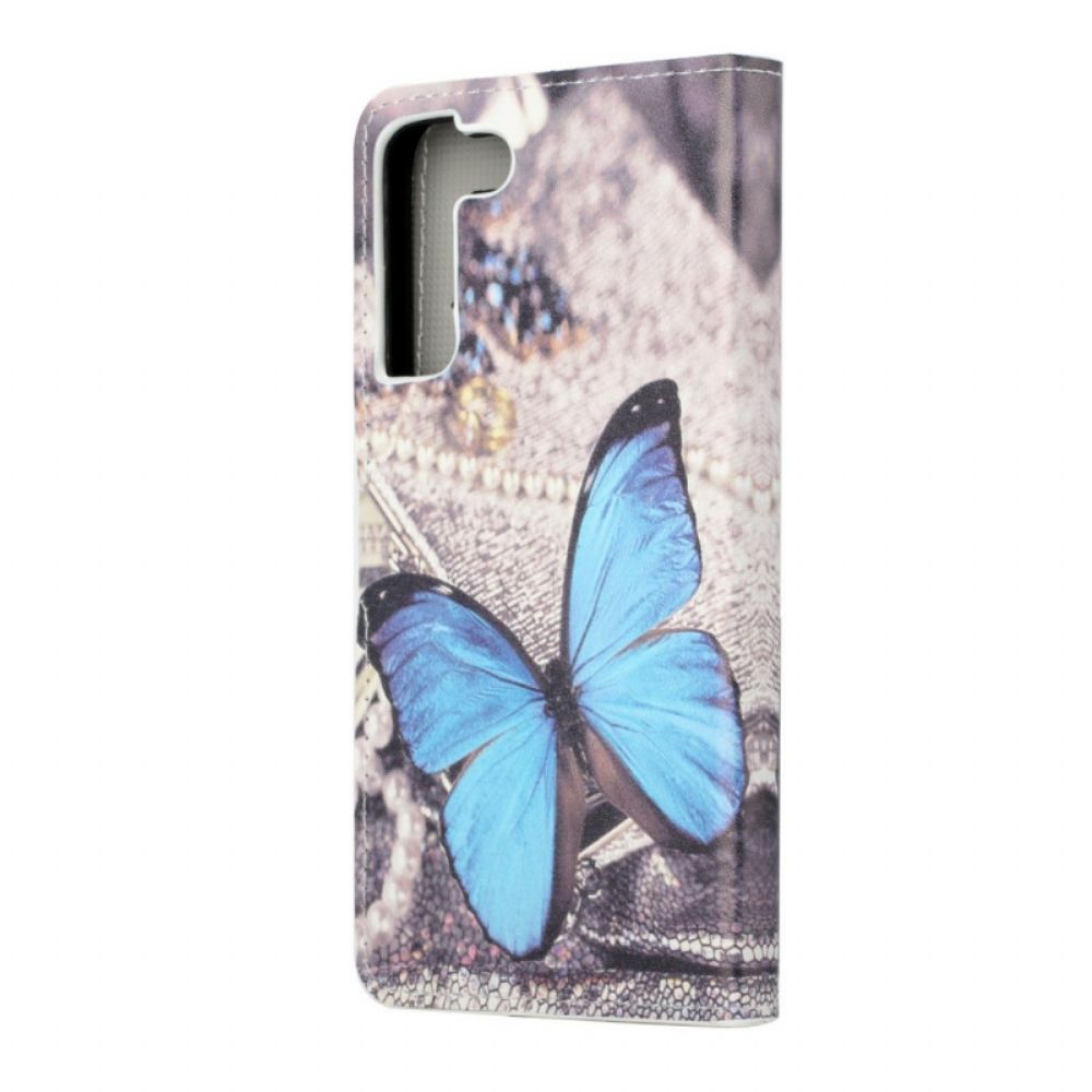 Flip Case voor Samsung Galaxy S22 Plus 5G Blauwe Prestige Vlinder