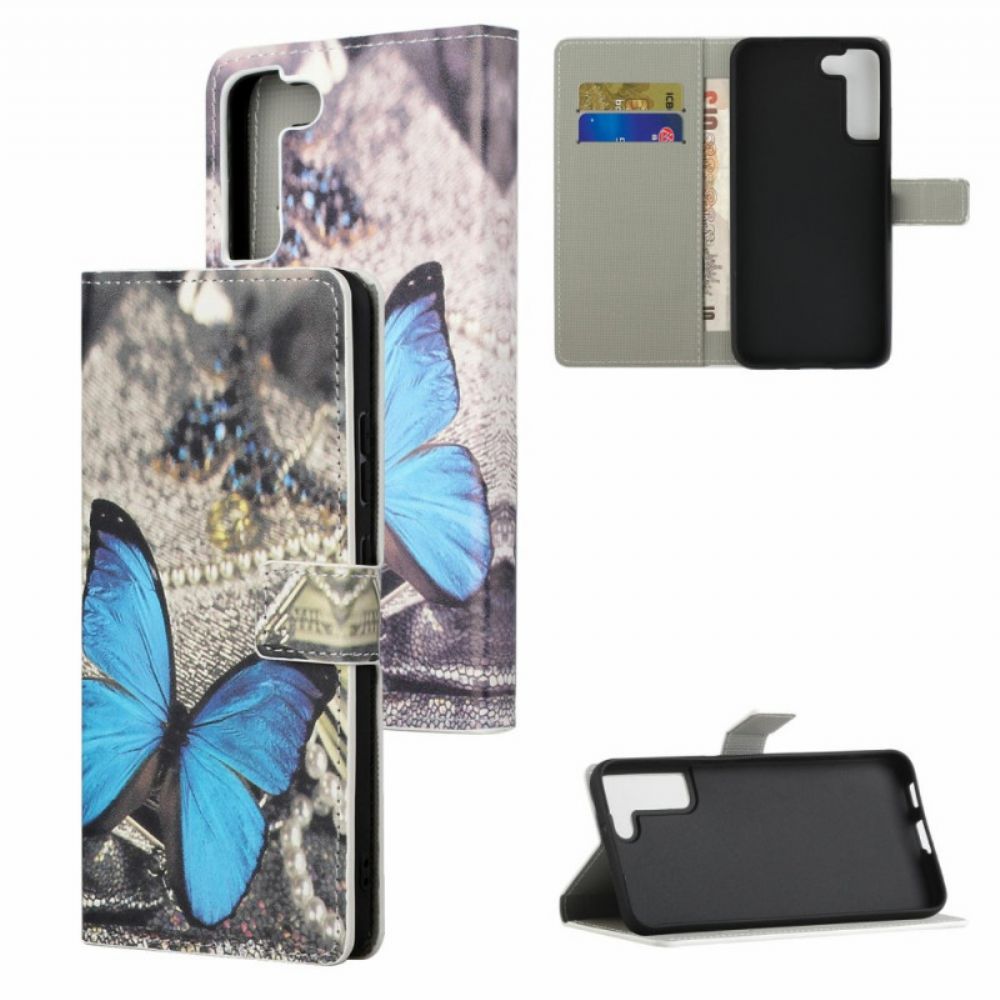 Flip Case voor Samsung Galaxy S22 Plus 5G Blauwe Prestige Vlinder