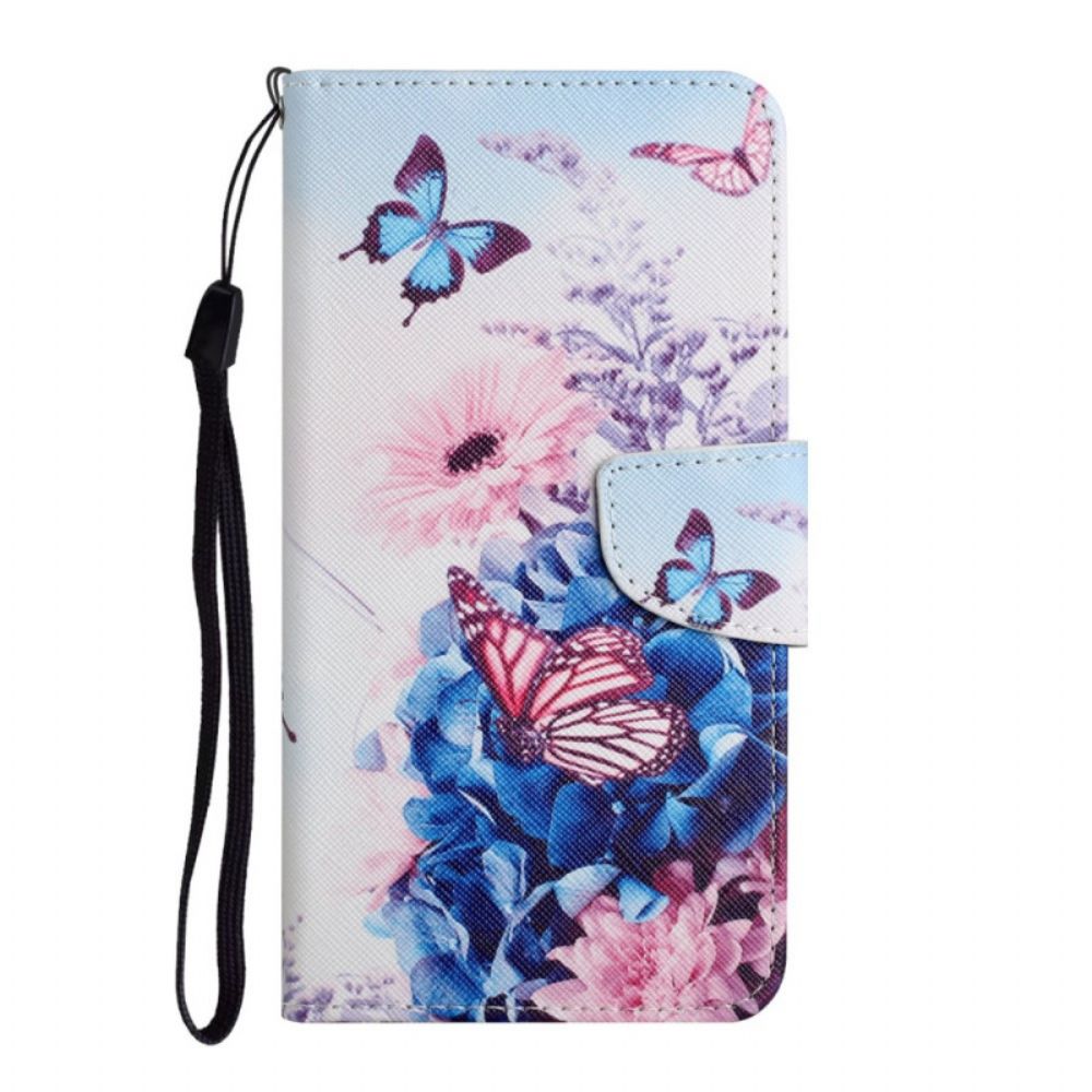 Flip Case voor Samsung Galaxy S22 Plus 5G Boeket Bloemen En Vlinders