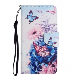 Flip Case voor Samsung Galaxy S22 Plus 5G Boeket Bloemen En Vlinders