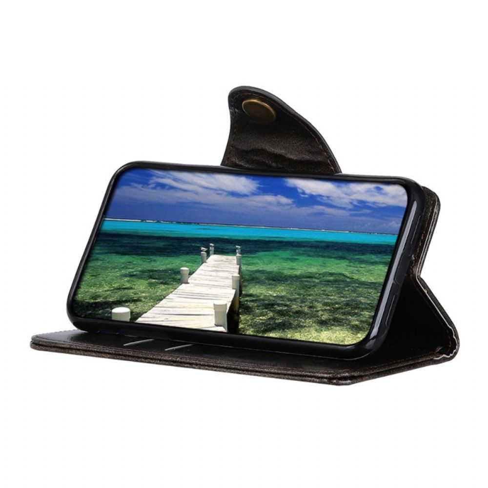 Flip Case voor Samsung Galaxy S22 Plus 5G Knoop Van Imitatieleer Lakleer Khazneh