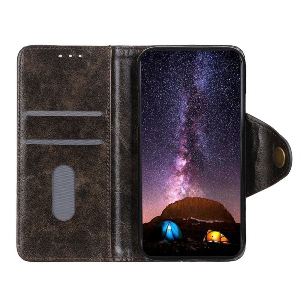 Flip Case voor Samsung Galaxy S22 Plus 5G Knoop Van Imitatieleer Lakleer Khazneh