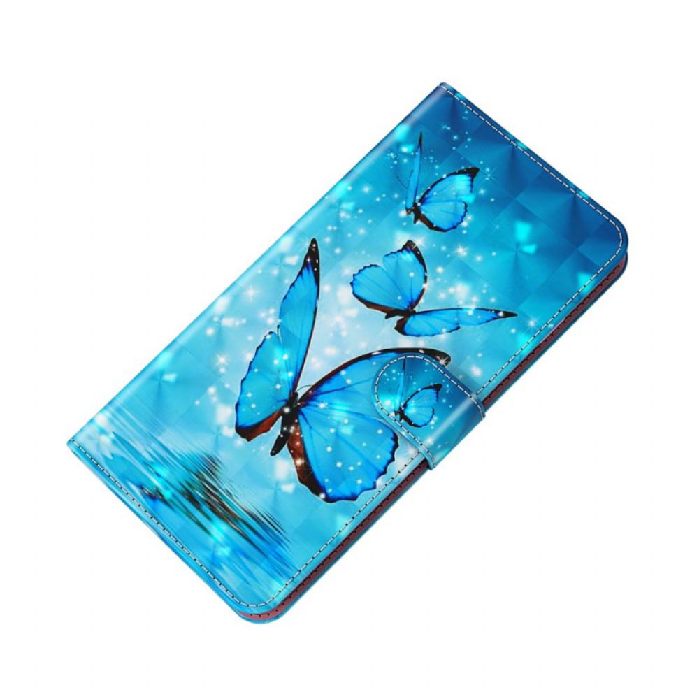 Flip Case voor Samsung Galaxy S22 Plus 5G Met Ketting Blauwe Band Vlinders