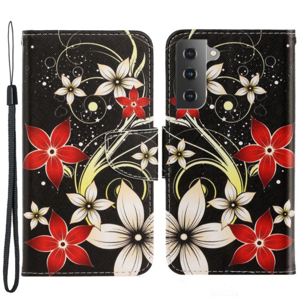 Flip Case voor Samsung Galaxy S22 Plus 5G Met Ketting Kleurrijke Band Bloemen