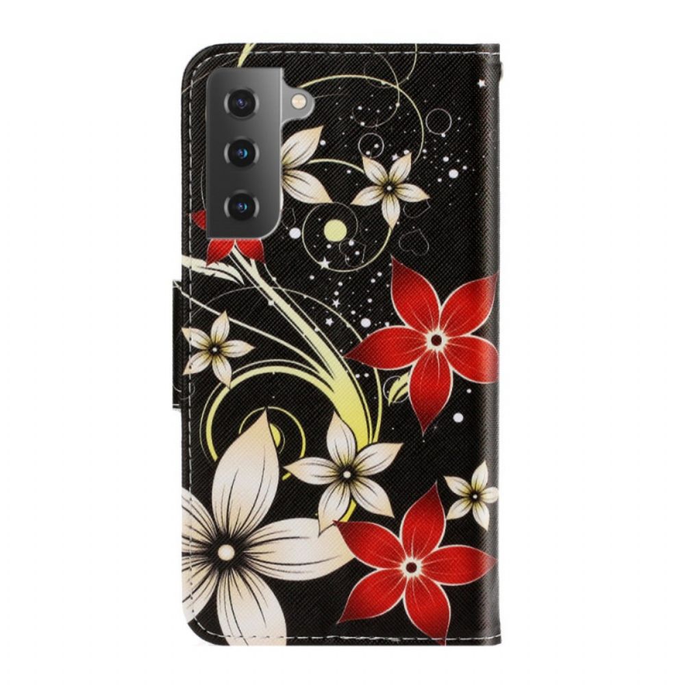 Flip Case voor Samsung Galaxy S22 Plus 5G Met Ketting Kleurrijke Band Bloemen