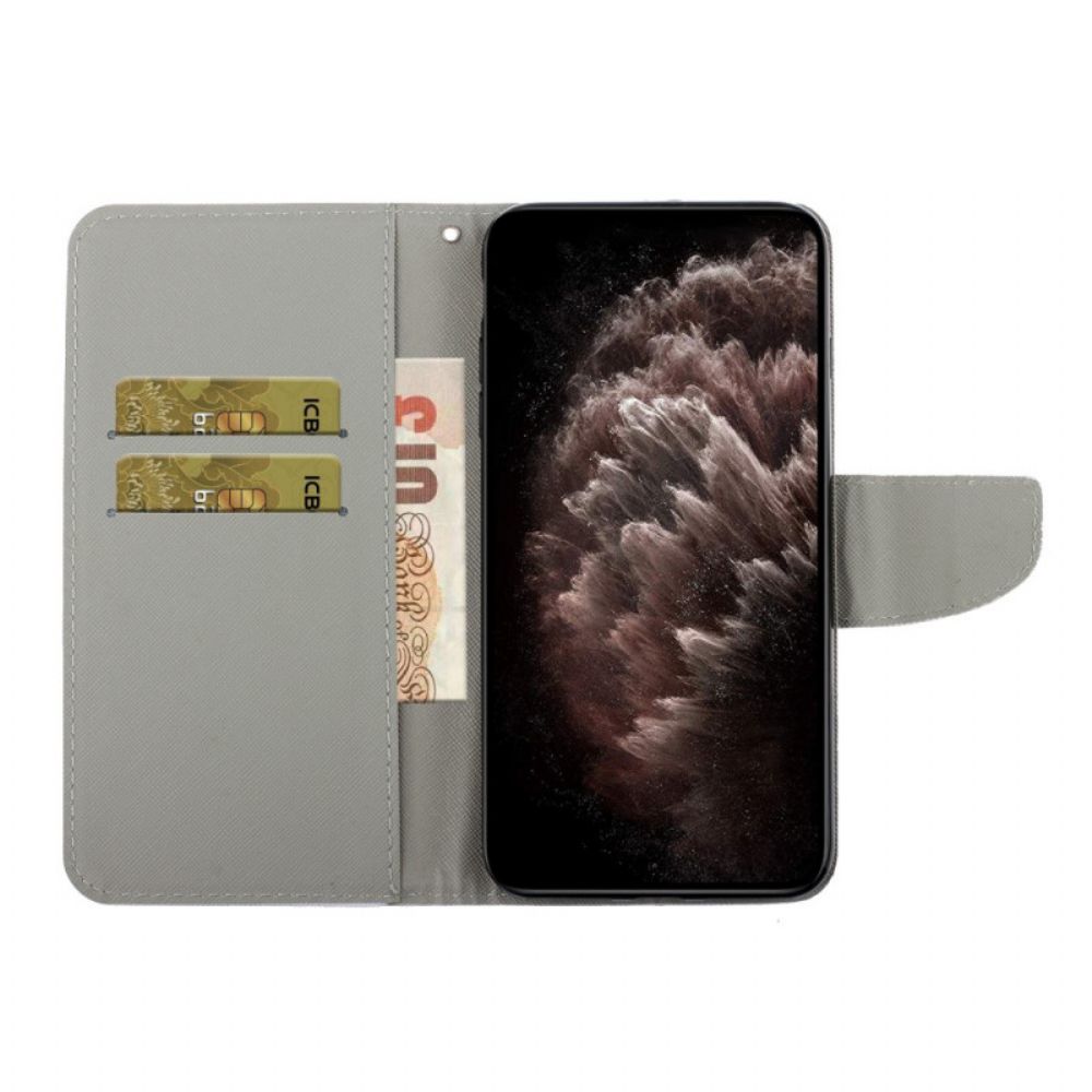 Flip Case voor Samsung Galaxy S22 Plus 5G Met Ketting Kleurrijke Band Bloemen