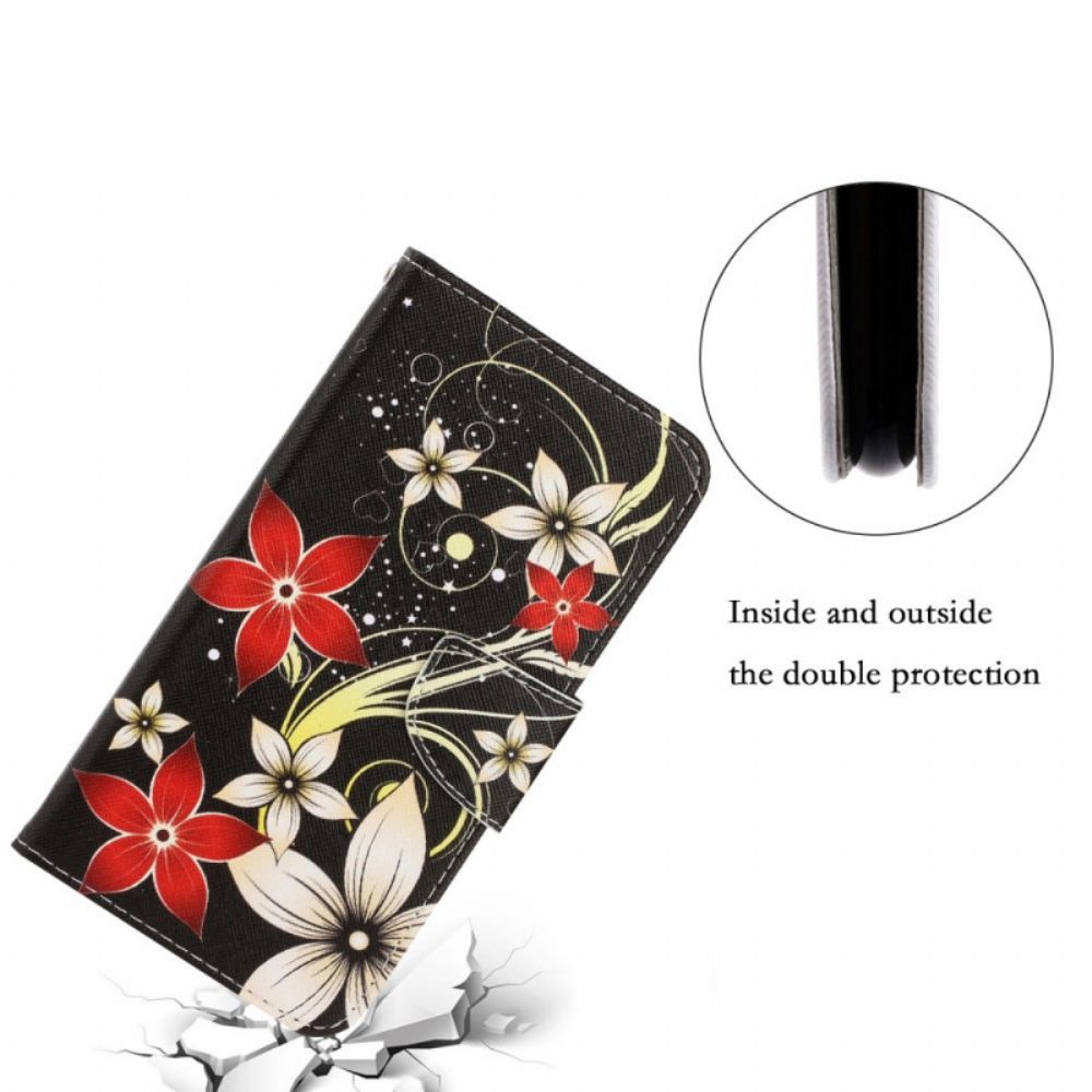 Flip Case voor Samsung Galaxy S22 Plus 5G Met Ketting Kleurrijke Band Bloemen