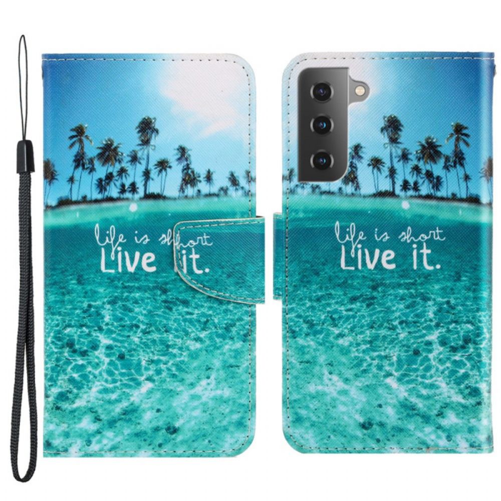 Flip Case voor Samsung Galaxy S22 Plus 5G Met Ketting Leef Het Bandje