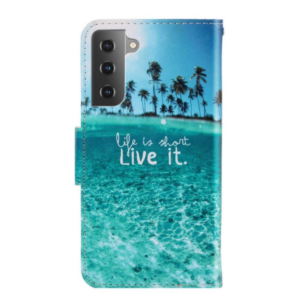 Flip Case voor Samsung Galaxy S22 Plus 5G Met Ketting Leef Het Bandje