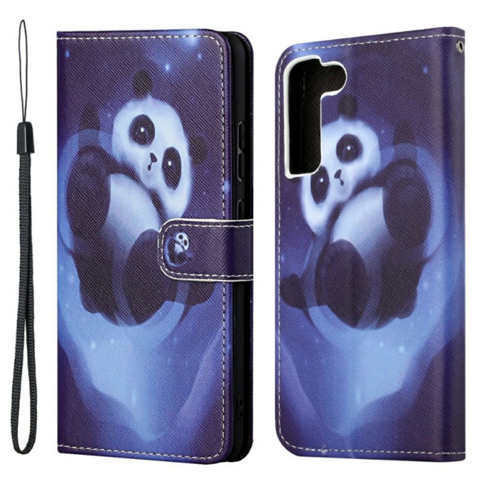 Flip Case voor Samsung Galaxy S22 Plus 5G Met Ketting Thong Space Panda