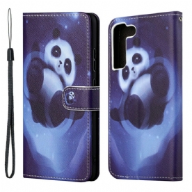 Flip Case voor Samsung Galaxy S22 Plus 5G Met Ketting Thong Space Panda