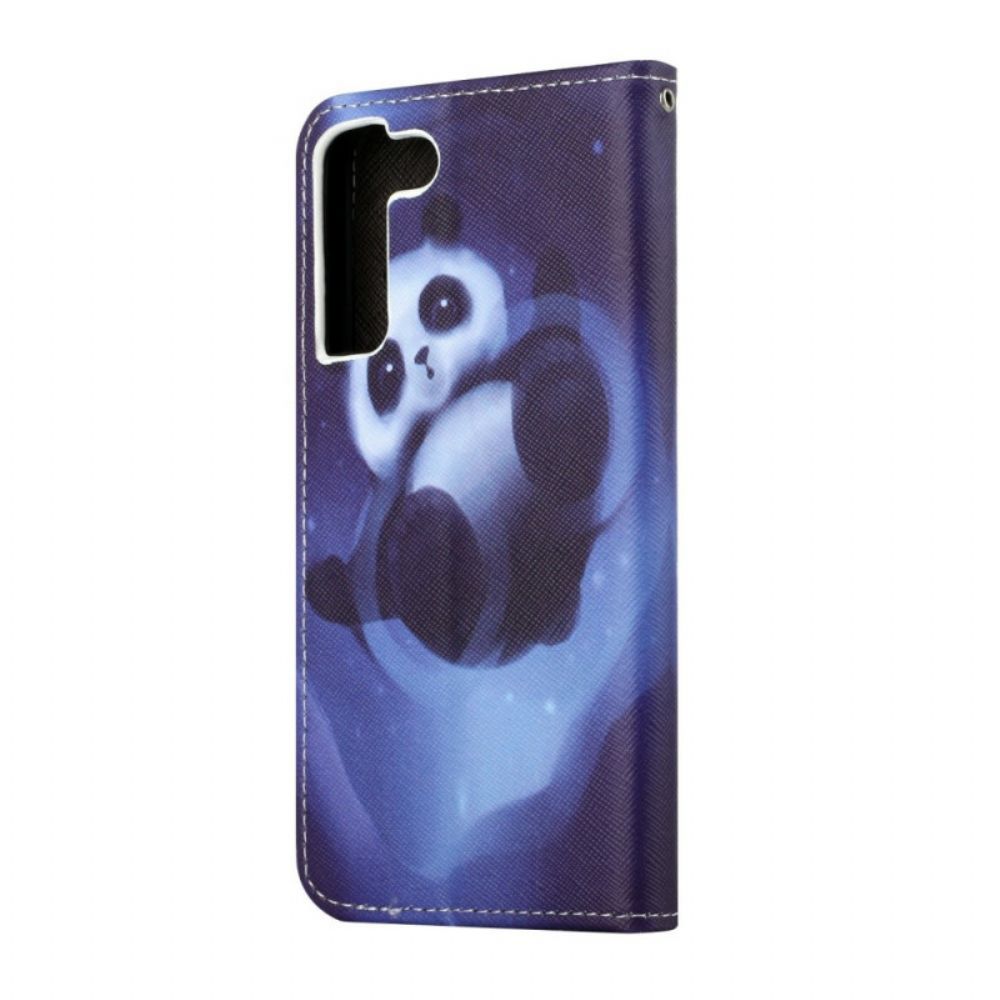 Flip Case voor Samsung Galaxy S22 Plus 5G Met Ketting Thong Space Panda