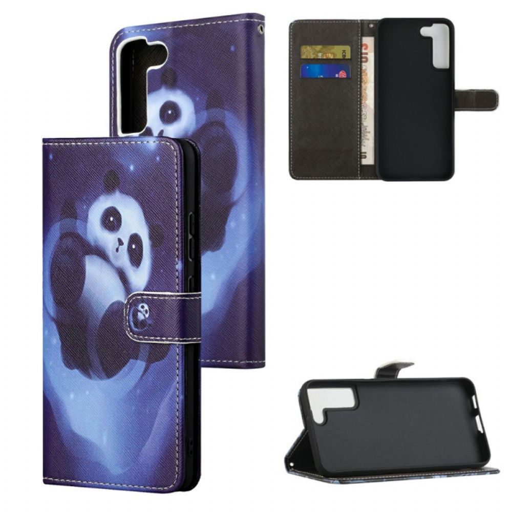 Flip Case voor Samsung Galaxy S22 Plus 5G Met Ketting Thong Space Panda