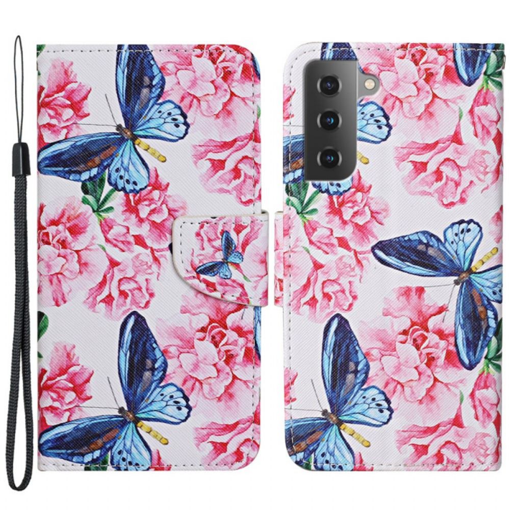 Folio-hoesje voor Samsung Galaxy S22 Plus 5G Bloemen Vlinders Band