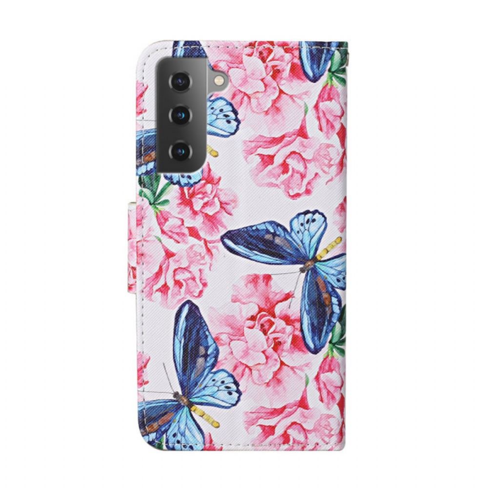 Folio-hoesje voor Samsung Galaxy S22 Plus 5G Bloemen Vlinders Band