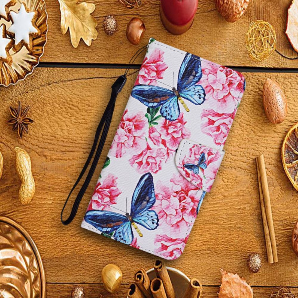 Folio-hoesje voor Samsung Galaxy S22 Plus 5G Bloemen Vlinders Band