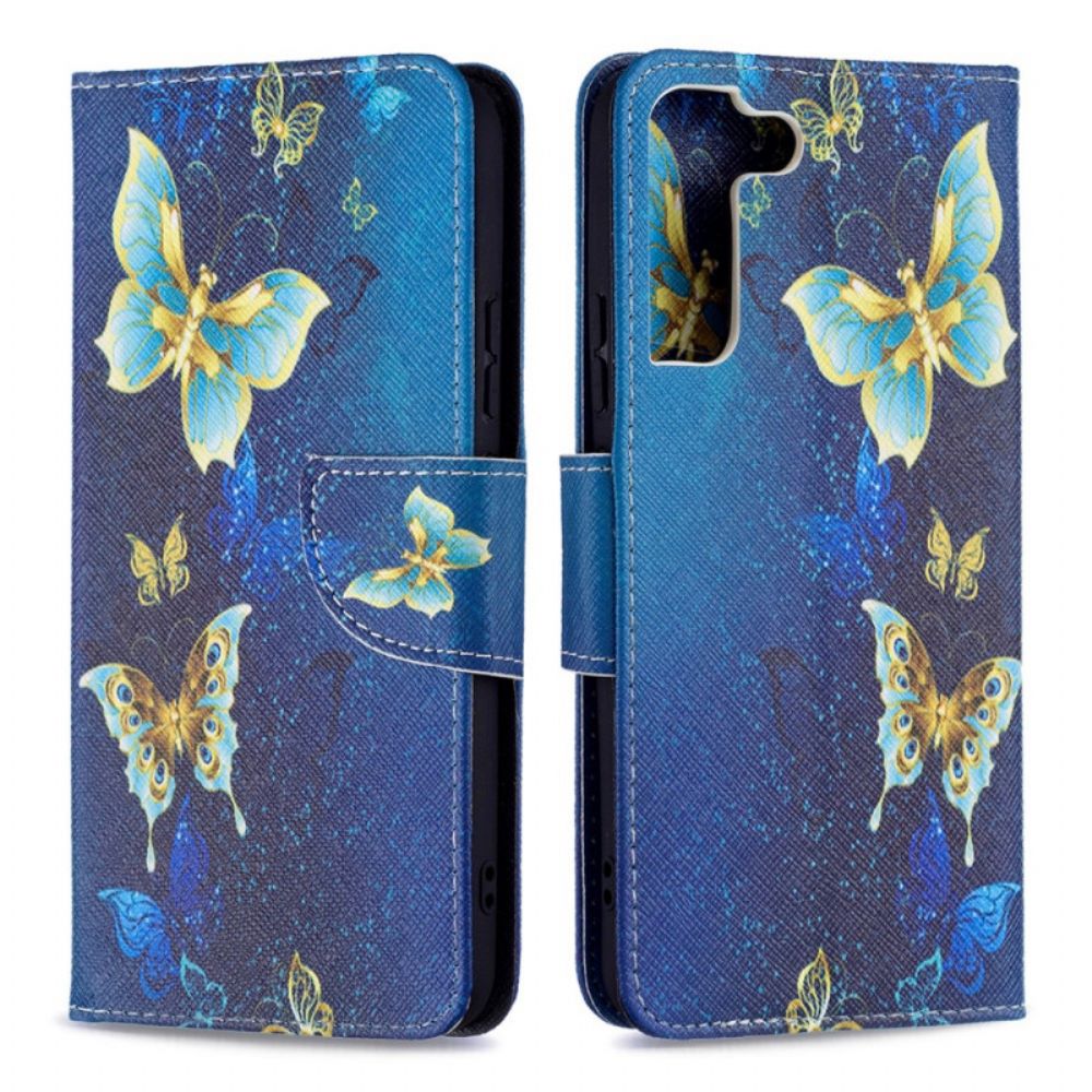 Folio-hoesje voor Samsung Galaxy S22 Plus 5G Gouden Vlinders