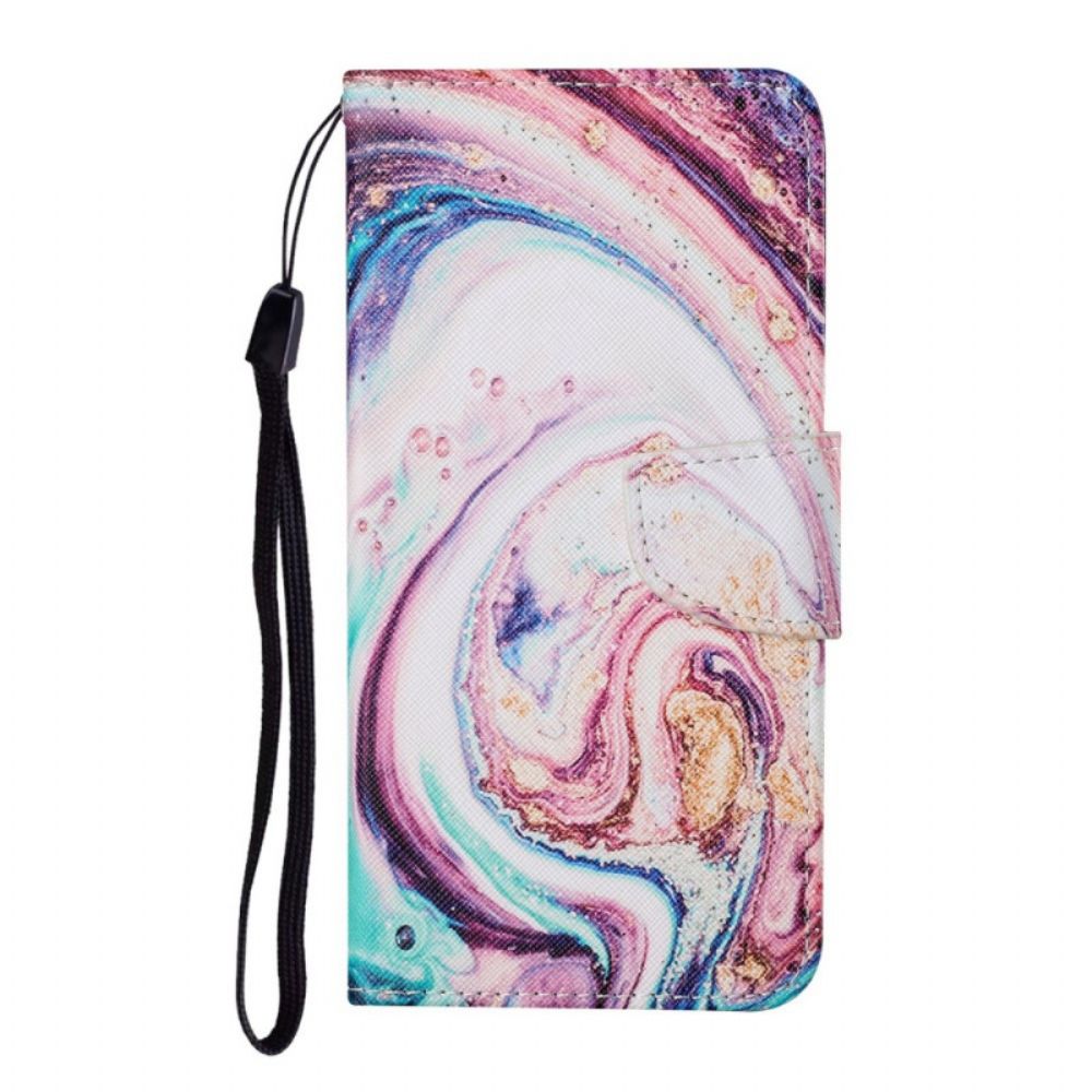 Folio-hoesje voor Samsung Galaxy S22 Plus 5G Marmer Met Riem