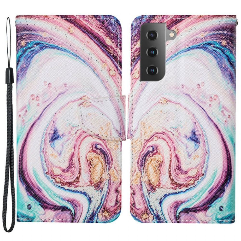 Folio-hoesje voor Samsung Galaxy S22 Plus 5G Marmer Met Riem